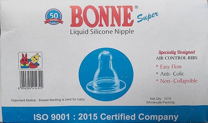 Bonne Super Liquid Silicone Nipple, Air Control Ribs, Easy Flow, Anti-Colic, Non-Collapsible, 15 N-image-13