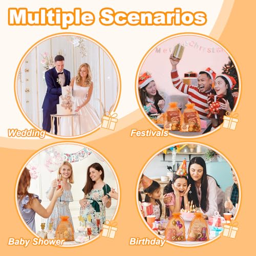 Image of Crweety Large Organza Bags 8x12 Inch Orange, 50 Pcs Mesh Bags Drawstring, Cute Mesh Gift Bags for Birthday Treat, Candy Sachet Wedding Party Favor, Jewelry Packaging & Graduation Gifts