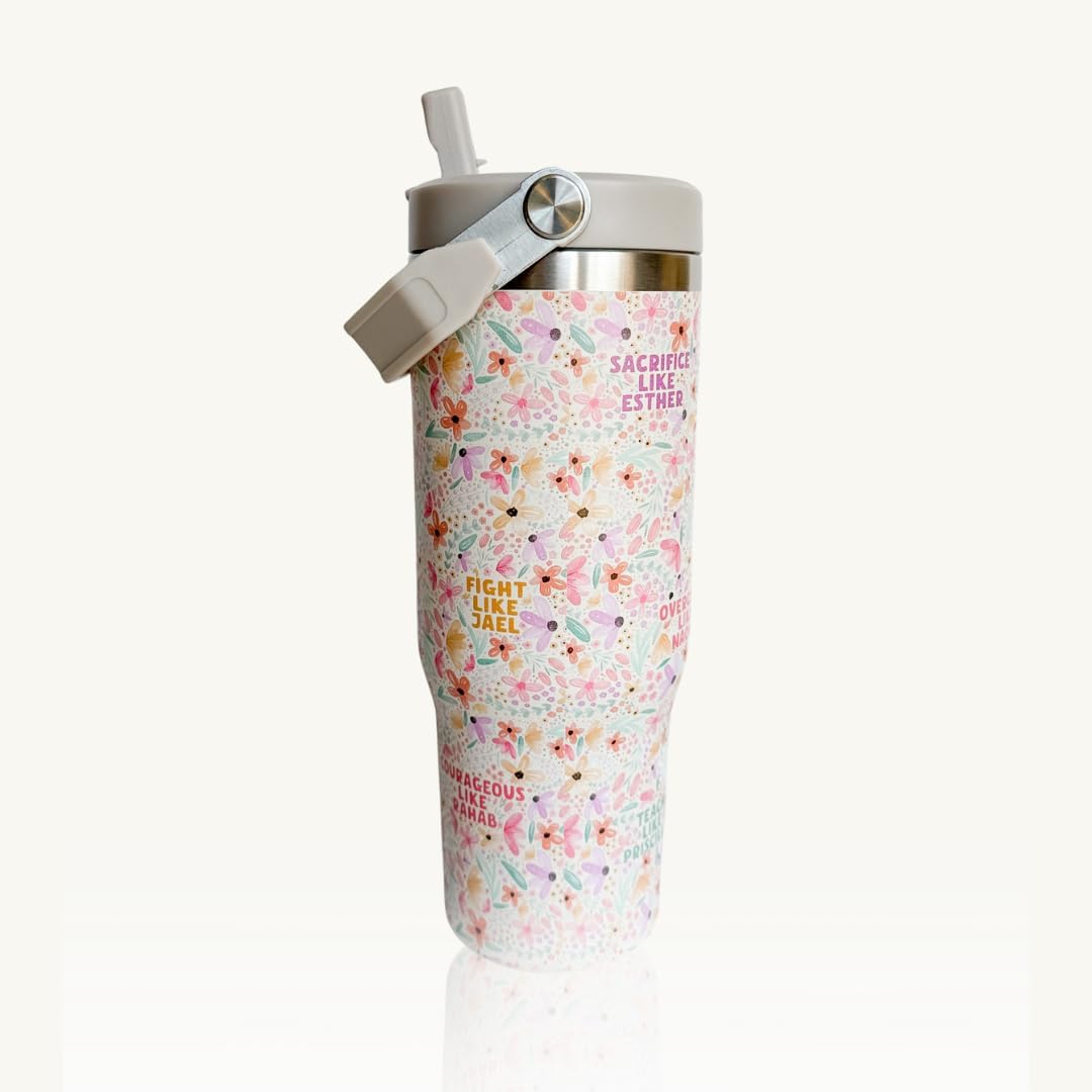 Elly and Grace Christian Steel Tumblers, Christian Bible Cups for Women, Spill Safe Straw Included (Women of the Bible, 30oz)