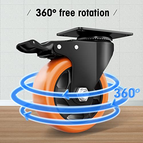 Image of 4 inch Swivel Plate Casters, 1200Lbs Capacity with Brake