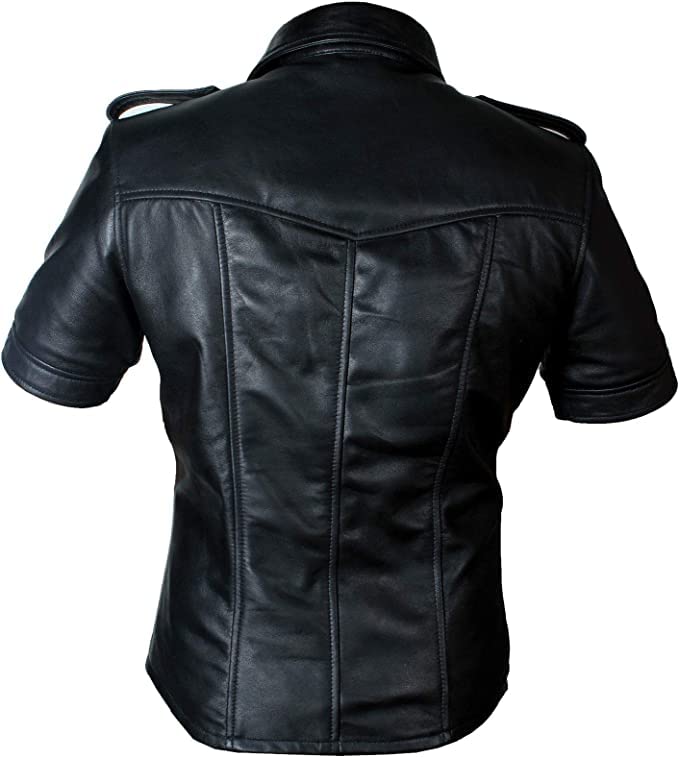 Real Leather Mens Real Sheep Leather Police Real Uniform Shirt BLUF Gay Mans Shirt Hot Lamb Leather3