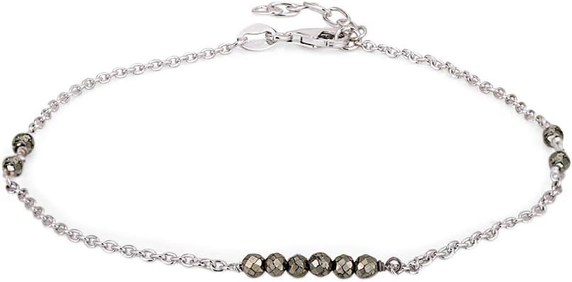Vanbelle Sterling Silver Jewelry - Rhodium Plated 925 Stamp - Beaded Anklet with Pyrite Stones - Stylish Beautifully Designed for Women - 9" Long + 1" Extender