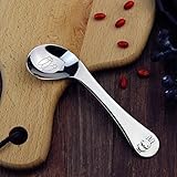 Curved Baby Spoon Toddler Utensils Stainless Steel for Right Handed, AYADA First Training Self Feeding Metal Weaning Spoon Safe Kids Silverware Children Tableware with Cute Rabbit Carrot (1 Piece)