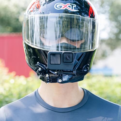 Image of SHOPEE New 4-Way Motorcycle Helmet Chin Mount for Hero 13 /12 /11 /10 /9 /8 /7, Osmo Action 3 & 4 SJCAM,Insta 360 & Other 4K Sports Cameras /Waterproof 3M Adhesive /Lightweight & Durable - Ideal for Bikers