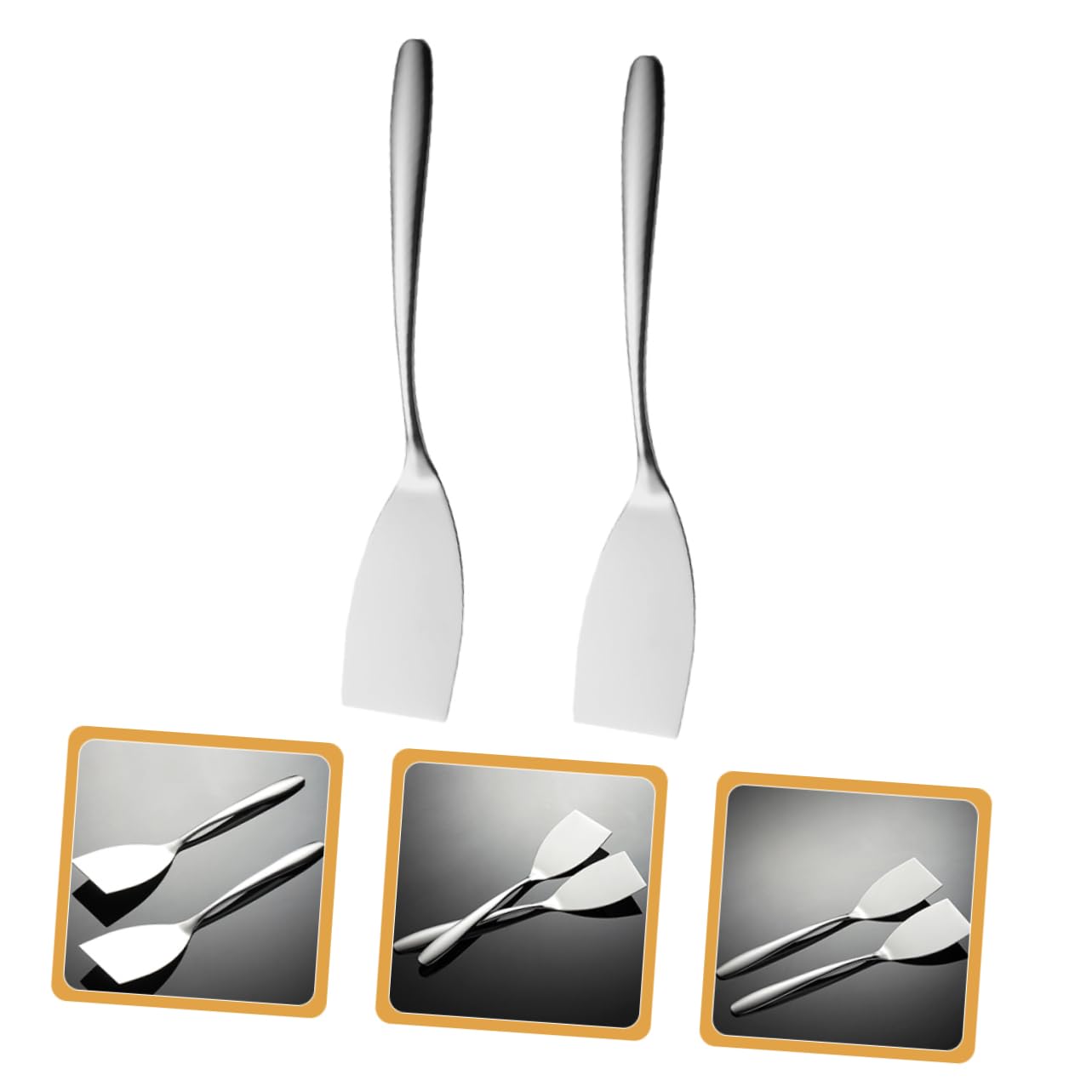 Abaodam 5 Set Spatola per Friggere in Acciaio Inossidabile Cucina Frittura Pinna per Bistecca Cuoco Girando Mescolata Grasso Spatola per Friggere Bistecca Piccolo Carne Pala 2 Pezzi*5