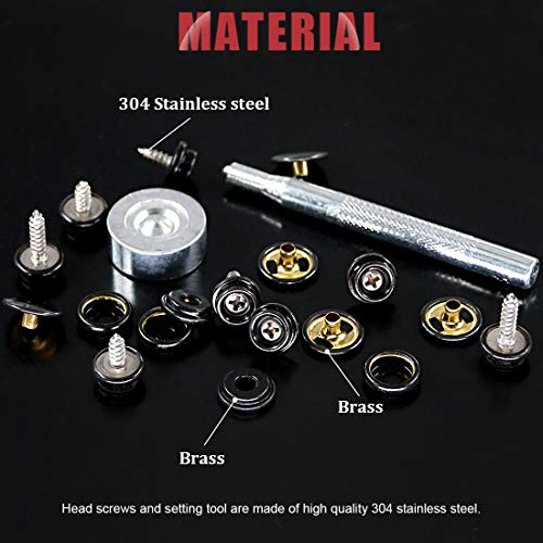 Hilitchi 120Pcs Black [2Sizes] Screwin Snap Stud Fastener Screw Snaps