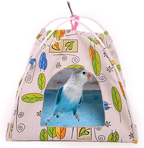 QBLEEV Bird Nest Hut Hammock,Parrot Tent House Bed Habitat Hideaway Reversible Cushion Mat Placed onto The Birdcage by a Metal Clasp,Fit for Budgerigar Parakeet Macaw Amazon Cockatoo Lovebird