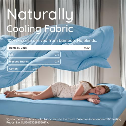 Image of Bambaw 100% Viscose Derived from Bamboo Duvet Cover King Size - 3 Piece Cooling Duvet Cover Set, Luxury Duvet Cover King Size, Breathable Duvet Cover King, Soft Bedding Set, No Comforter (Dream Blue)