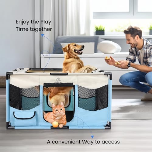 Dog Playpen, Sturdy Puppy Playpen, 32x24 Inches Dog Kennel, Soft Fabric Cat Playpen, Indoor & Outdoor Dog Pen with PVC Pipe Frame & Breathable Mesh, Portable Pet Playpen for Small Animals M - Thumbnail 5