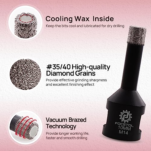 FOCSTOL Diamond Core Drill Bit - 2pcs 10mm Diamond Hole Saw for Porcelain Ceramic Tile Marble Granite Quartz M14 Thread - Image 3