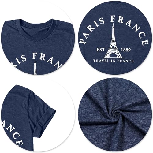 Image of Paris France Shirt Women Eiffel Tower T Shirt Travel in France Tshirts Vacation Tees Paris Tops