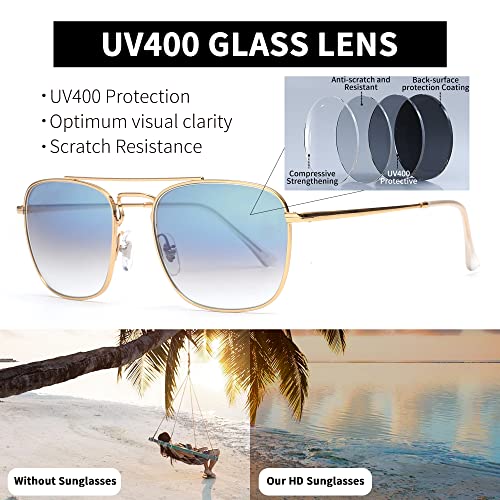 Image of JIM HALO Retro Square Aviator Sunglasses Premium Glass Lens Flat Metal Eyewear Men Women