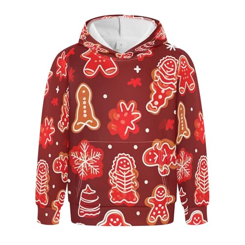Kids Hoodies Sweaters Christmas Gingerbread Man Hooded Sweatshirts with Big Pockets for Boys Girls B0400405