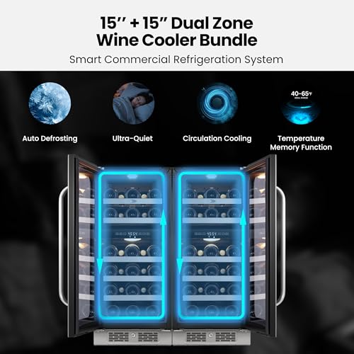 Image of Wine Fridge Refrigerator 30 Inch Wine Cooler Bundle Built-In or Freestanding Wine Fridge with Glass Door Large Capacity Holds 58 Bottles Beverage For Home Bar Kitchen