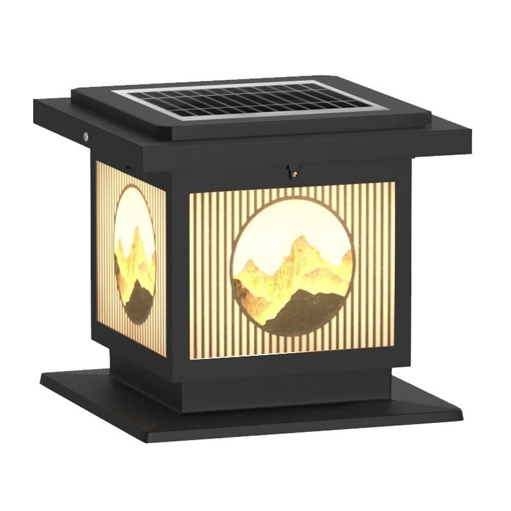 Applique murale extérieure solaire avec télécommande lanterne noire de poteau étanche