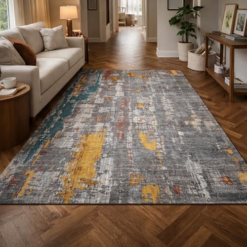 Tapis abstrait moderne multicolore à poils courts pour décoration de maison