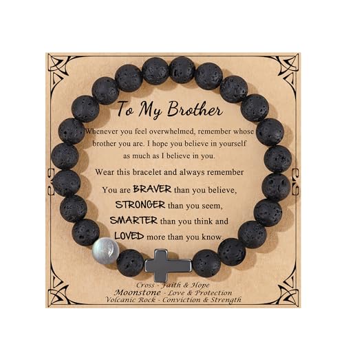 JoycuFF Brother Gifts from Sister Christmas Fathers Day Birthday Gifts for Brother Moonstone Cross Bracelets for Men