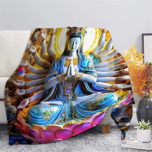 Couverture Bouddha peluche douce contre le froid jeté de lit microfibre chaud isolant - 7