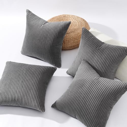 Image of Topfinel Dark Grey Throw Pillow Covers Set of 4,Soft Velvet Modern Double-Sided Designs,Decorative Cushion CasesMix and Match for Home Decor, Pillow Inserts Not Included (20x20 inch)