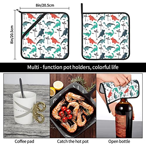 Pot Holders Sets,Childish Dinosaur Pot Holders Set Of 2 Heat Resistant & Non Slip Potholders For Cooking Baking Bbq Grilling, 8 X 8 Inches #TOP7