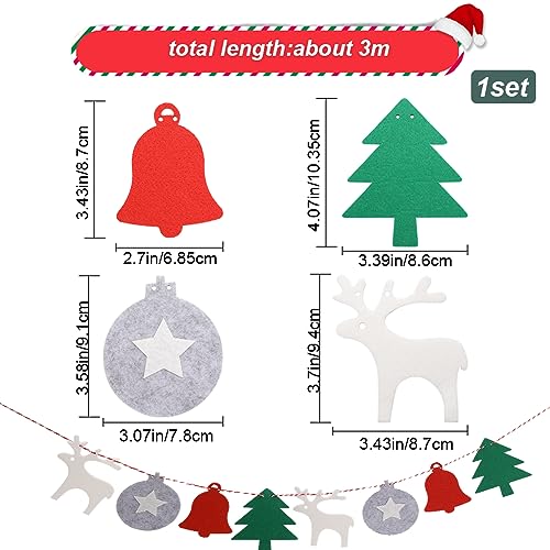 GORGECRAFT Christmas Banner Flag Xmas Tree Garland 16Pcs Pendants 3M Rope Ball & Deer & Tree & Bell Cloth Banners Bunting for Christmas Tree Holiday Indoor Outdoor Home Office Hanging Decor - Image 2