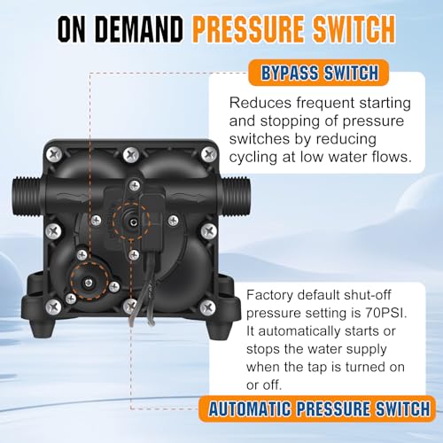 Image of YOUNGTREE 110V AC Fresh Water Pressure Transfer Pump 5.5GPM 70PSI 110Volt On Demand Self-priming Diaphragm Water Pump with Pressure Switch for RV Garden Irrigation Home Car Washing Rain Barrel