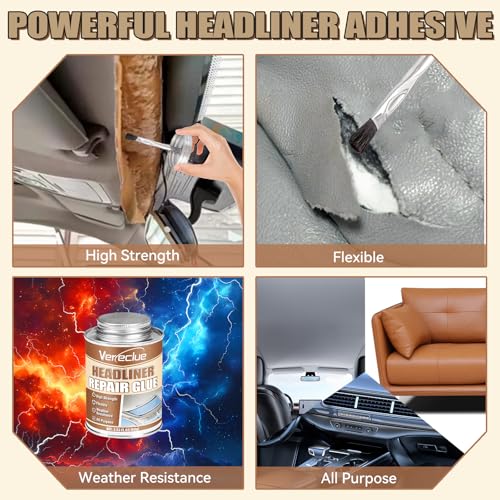 Headliner Repair Glue 100ml, Flexible Car Roof Liner Adhesive, Clear Upholstery Glue for Cars, with Brush, Suitable for Automotive interiors, Fabric, Leather