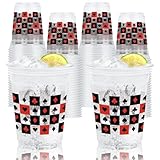 Wobeny 50 Pcs 12 oz Casino Party Plastic Cups, Disposable Playing Card Design Cups with Hearts, Spades, Clubs, and Diamonds for Poker Nights, Birthdays, Vegas Theme, and Casino Night Party Supplies