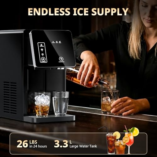 Image of Cowsar 2-in-1 Countertop Ice Maker Machine with Water Dispenser, Black