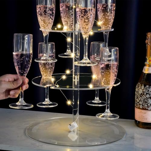 NiHome 3-Tier Clear Acrylic Champagne Tower, 12-Glass Cocktail Tree Stand Wine Rack, Weddings Parties Bars Drink Tower for Champagne, Cocktails, Martini, Margarita Cups by NiHome - Image 6