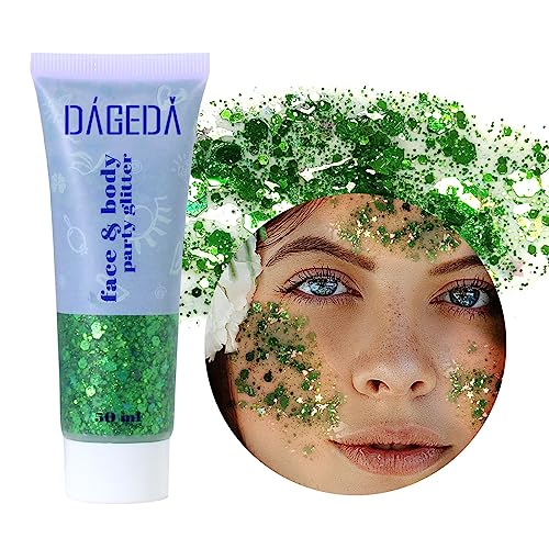 Prreal Body Glitter Gel 50ml - Face & Body Glitter Gel mit Chunky Sequins & Holographic Shimmer für Festival Makeup - Green