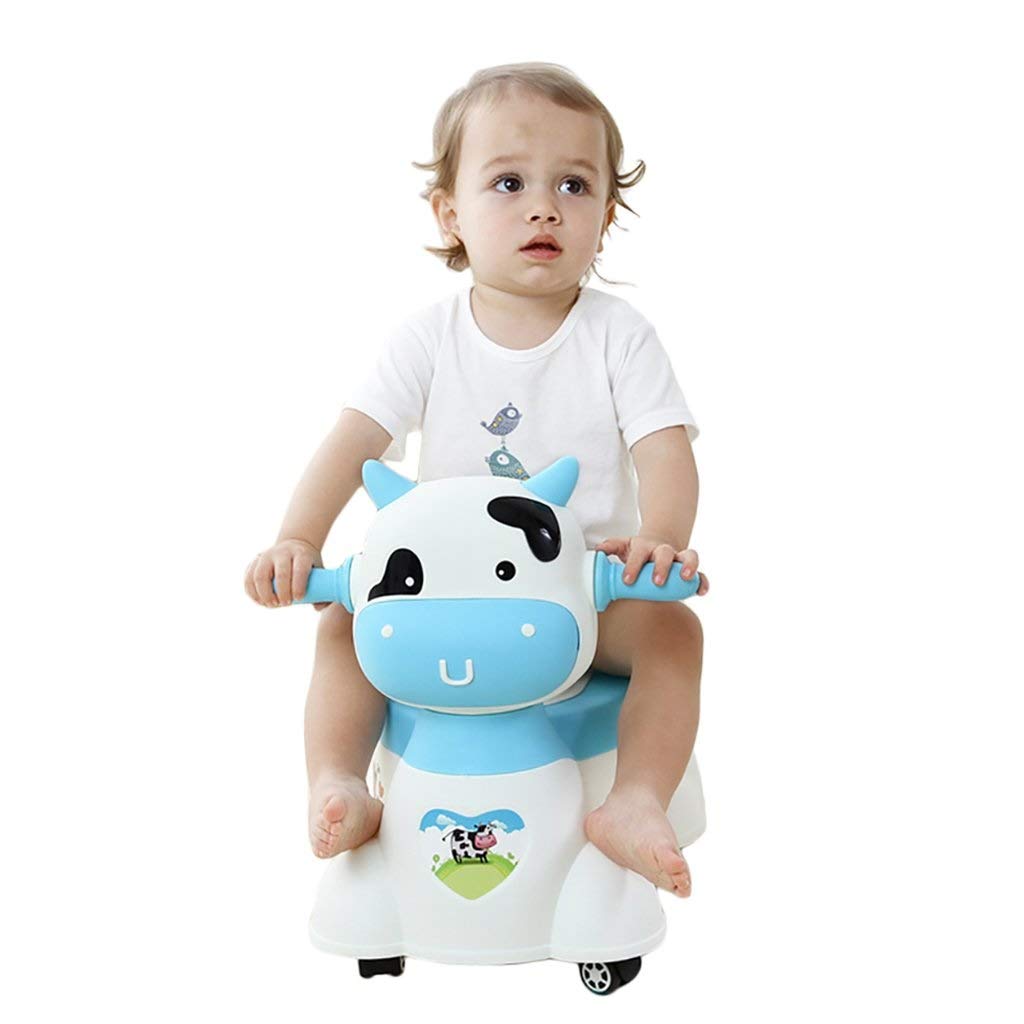 Kids Potty Baby Fun Learn to Use Toilet Potty Training Seat Children's Toy, Removable Potty Bowl, for Boys and Girl (Color : Blue+wheel)