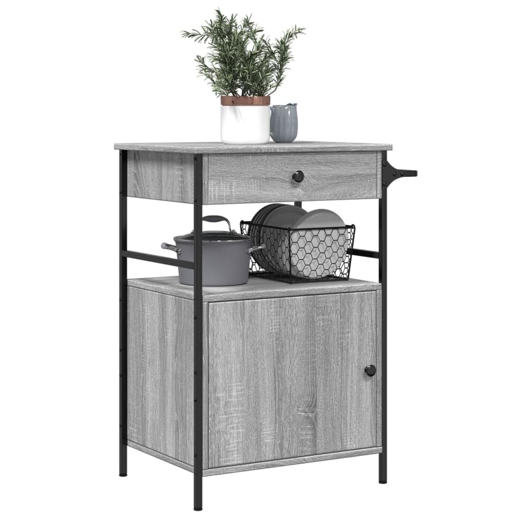 Küchenwagen Grau Sonoma Holzwerkstoff 56x43x89,5 cm Servierwagen mit Stauraum 4 Rollen Bremsen Beistellwagen