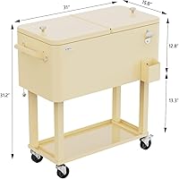 Vista 6 de VINGLI Baúl de hielo rodante de 80 cuartos de galón, carrito portátil para fiestas en el patio, bar, con estante, piscina de bebidas con abridor