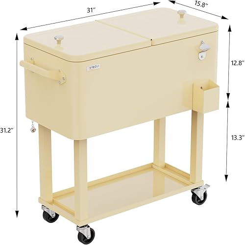 Vista 62 de VINGLI Baúl de hielo rodante de 80 cuartos de galón, carrito portátil para fiestas en el patio, bar, con estante, piscina de bebidas con abridor