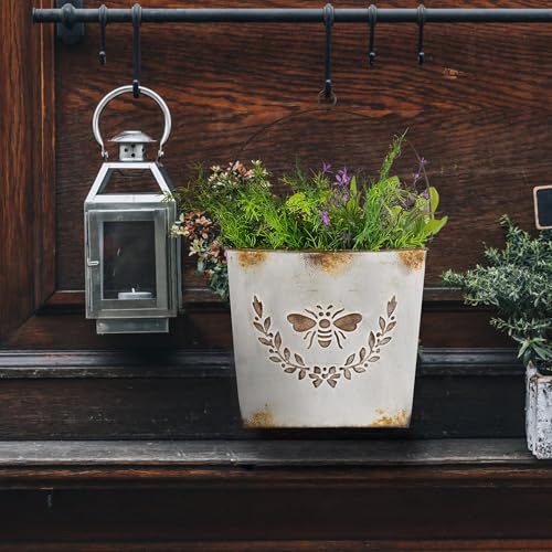 CVHOMEDECO-Farmhouse-Wall-Mount-Metal-Flower-Pots-Rustic-Galvanized-Bee-Flower-Holder-Wall-Hanging-Pocket-Planter-for-Indoor-Outdoor-and-Wall-Decor-Grey-Set-of-2 CVHOMEDECO Farmhouse Wall Mount Metal Flower Pots Rustic Galvanized Bee Flower Holder Wall Hanging Pocket Planter for Indoor Outdoor and Wall Decor Grey Set of 2