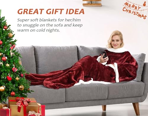 Image of Catalonia Sherpa Wearable Blanket with Sleeves & Foot Pocket for Adults