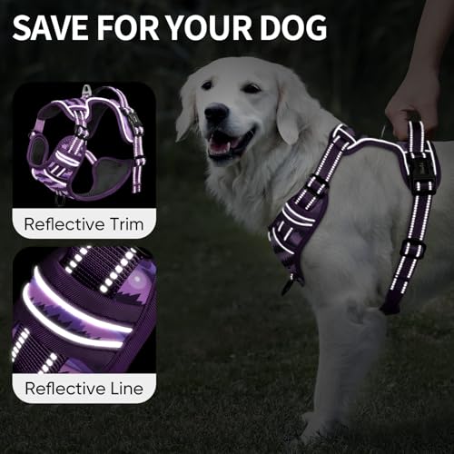 Image of HEELE Dog Harness, No Pull Adjustable Padded Reflective Harness for Small Medium Large Dogs with Handle for Walking Training, Moon Night, M