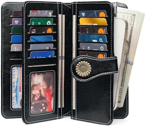 SENDEFN Wallets for Women Leather Credit Card Holder with RFID Blocking Large Capacity Wristlet