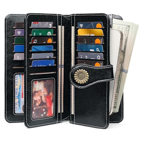 SENDEFN Wallets for Women Leather Credit Card Holder with RFID Blocking Large Capacity Wristlet
