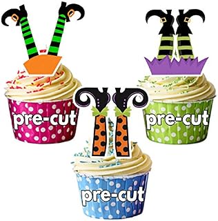 PRE-CUT Halloween Witches Legs Edible Cupcake Toppers / Cake Decorations (Pack of 12)