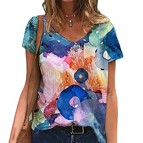 Camiseta de Mujer Manga Corta,Animales Impresión Blusa Camisa Cuello Redondo Basica,Camiseta Suelto Verano Tops Casual Fiesta T-Shirt Original tee (06, 2XL) Cover