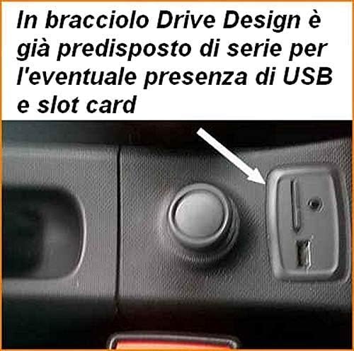 Bracciolo compatibile per Smart 453 ForTwo e ForFour TESSUTO NERO e CUCITURE BIANCHE regolabile in lunghezza