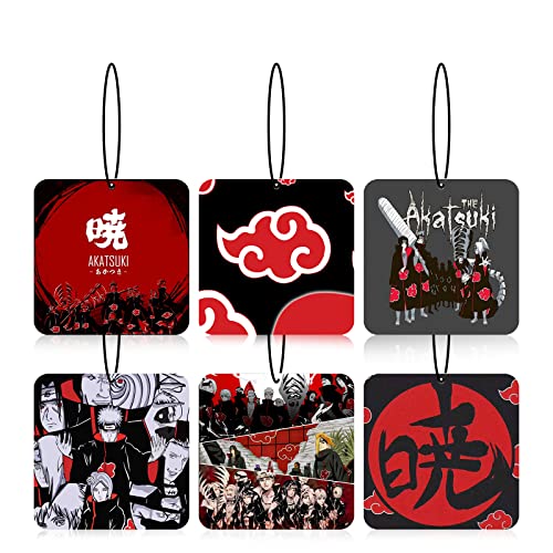 TJIUSI 6PCS Anime Akatsuki car Air Fresheners Incense Chips Anime Cute Hanging Double-Sided Print of The Air Fresheners for rearview mirror Car Supplies Gifts