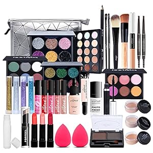 FantasyDay 33 stuks multifunctionele exquise cosmetica-cadeauset make-up kit voor gezicht, ogen en lippen – Kerstmis make-up set met wenkbrauwcrème oogschaduw lippenstift lipglossmascara