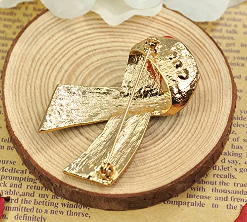 Image of Gyn&Joy Gold Tone Clear Crystal Rhinestones America USA Flag Star Ribbon Patriotic Pin Brooch