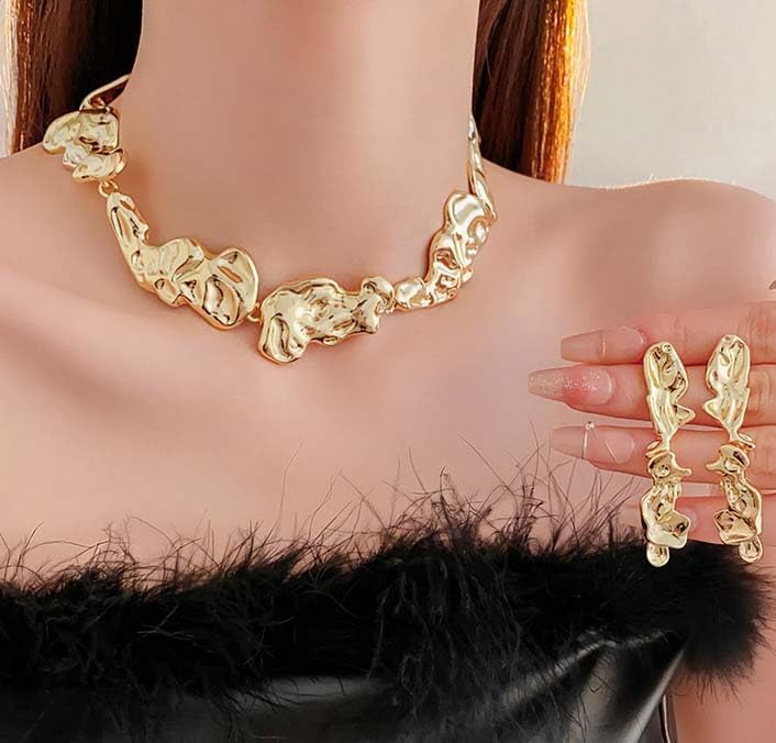 Irregular Lava Choker Gold Necklace Gold Statement Choker Necklace for Women Chunky Liquid Dripping Metal Buckle Collar Necklaces Chunky Gold Necklaces - Image 7
