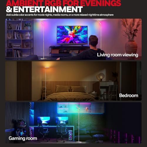 Image of Honeywell LED Floor Lamp 3000LM Full-Spectrum Torchiere Reading RGB Remote