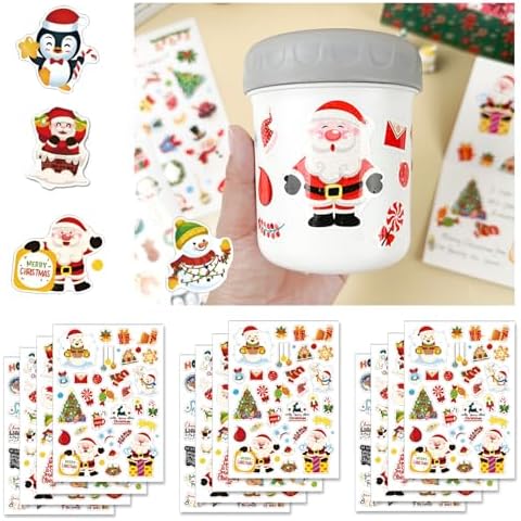 Y&C TENCOB Christmas Theme Stickers,Xmas Winter Holiday Party Stickers, 12 Sheets Merry Christmas Waterproof Stickers Decal for Laptop Journal Hydroflask Computer Phone Case (Xmas) Cover