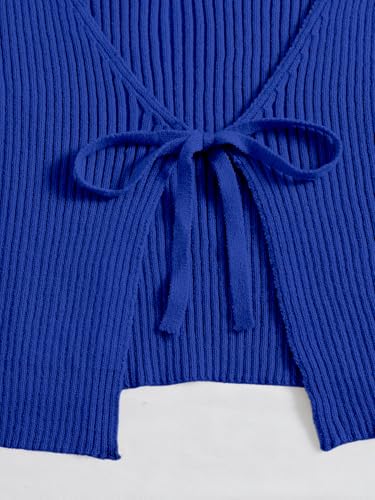 Image of Floerns Women's Tie Front Long Sleeve Rib Knit Shrug Sweaters Cardigan Crop Top